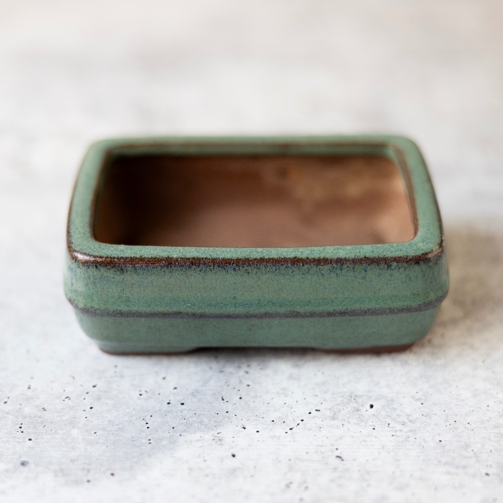 Bonsai Pot Planter Green Glaze Drainage Hole Japanese Rectangle Pottery Ceramic